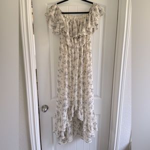 Pinkblush Cream Floral Off the Shoulder RuffleSlit Hi-low Maternity Dress Small